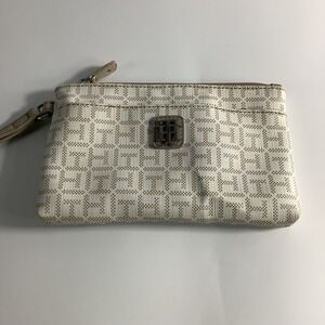 Tommy Hilfiger Women's Logo Printed Medium Wristlet Wallet Clutch Bag White/Tan